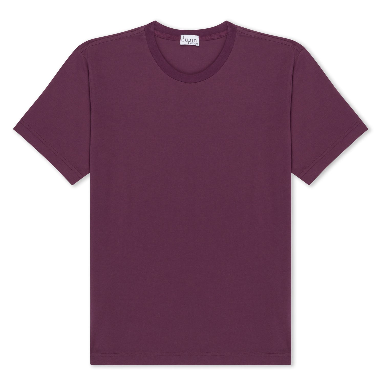 This is a luxury crew neck, short sleeve men's t-shirt made with 100% SUPIMA cotton. The length of the shirt, the length of the sleeve and the shoulder width are all made for a better fit on shorter men. The color of this shirt is light aubergine.  